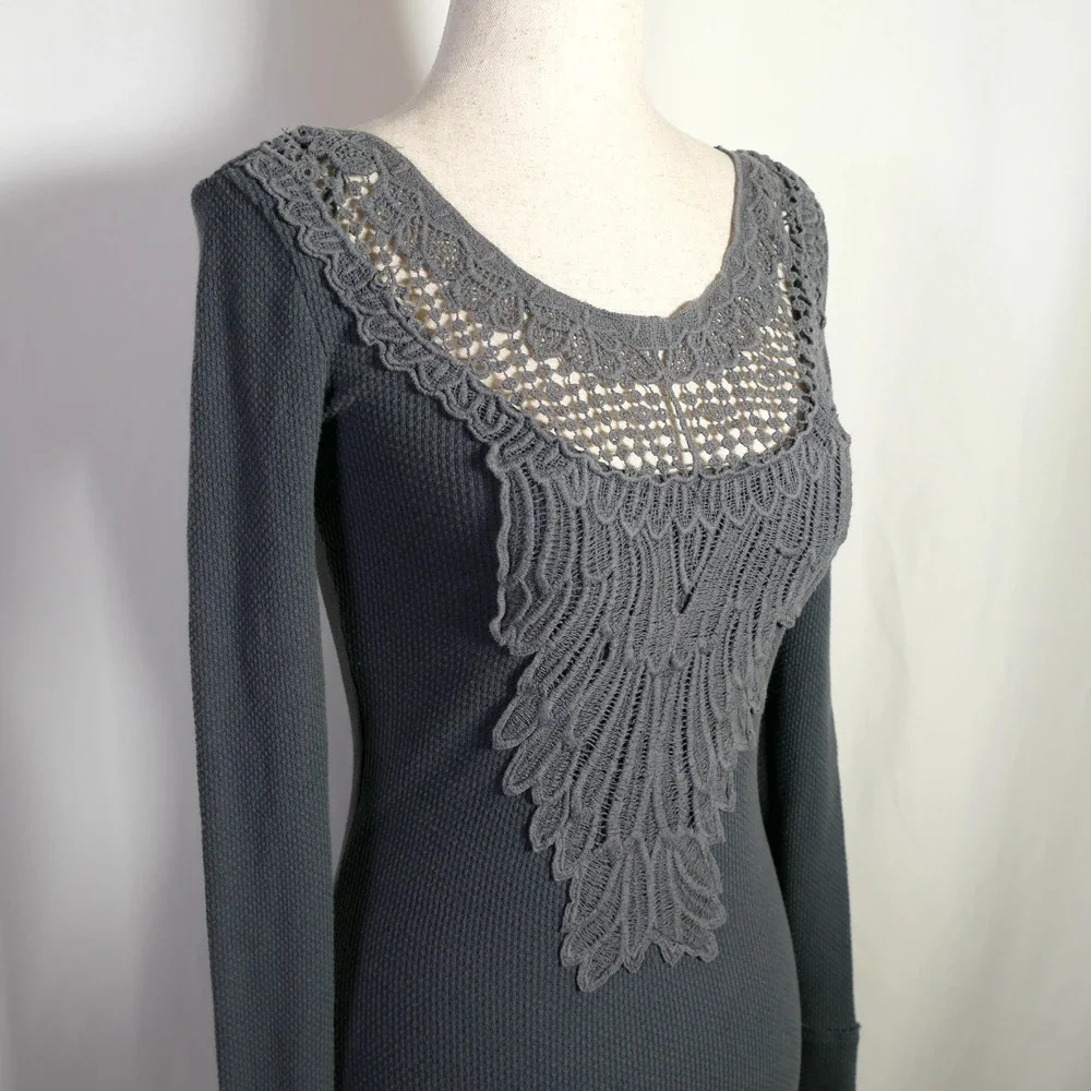 Free People Fairy Grunge Whimsigoth Crochet Thermal Top Size XS Festival Boho
